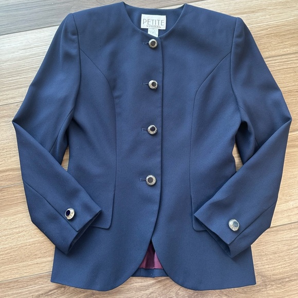 Vintage Navy Blue Matching Suit Set: Pencil Skirt & Blazer Jacket - Picture 2 of 13